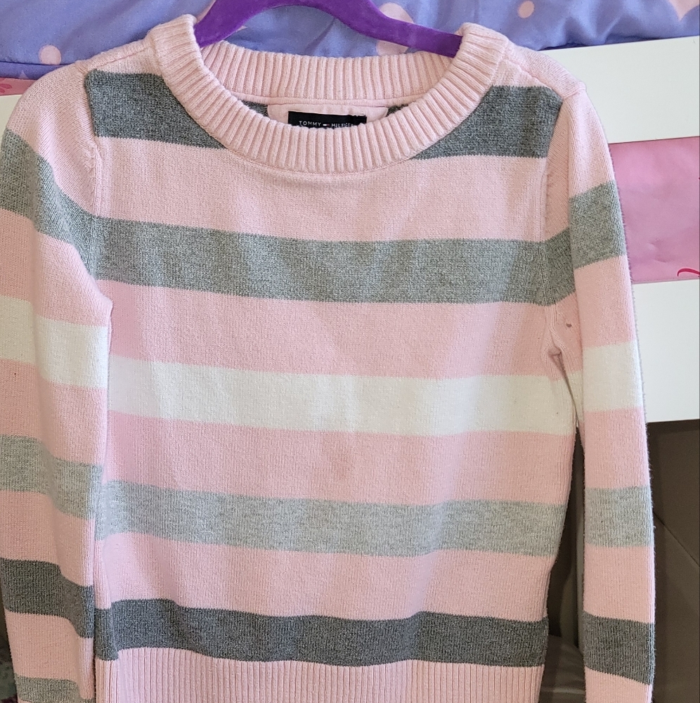Tommy Hilfiger pink & gray stripe sweatshirt size M (8-10)